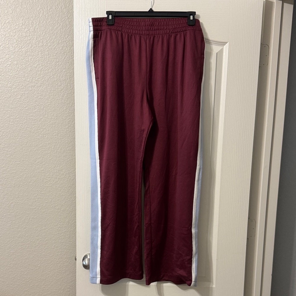 Abercrombie & Fitch XL Women’s Maroon Track Pants with Light Blue Side Stripe